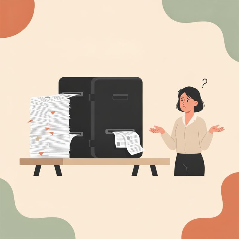 A hiring manager looks confused at a sealed black box which takes in a tall stack of resumes and lets only one out