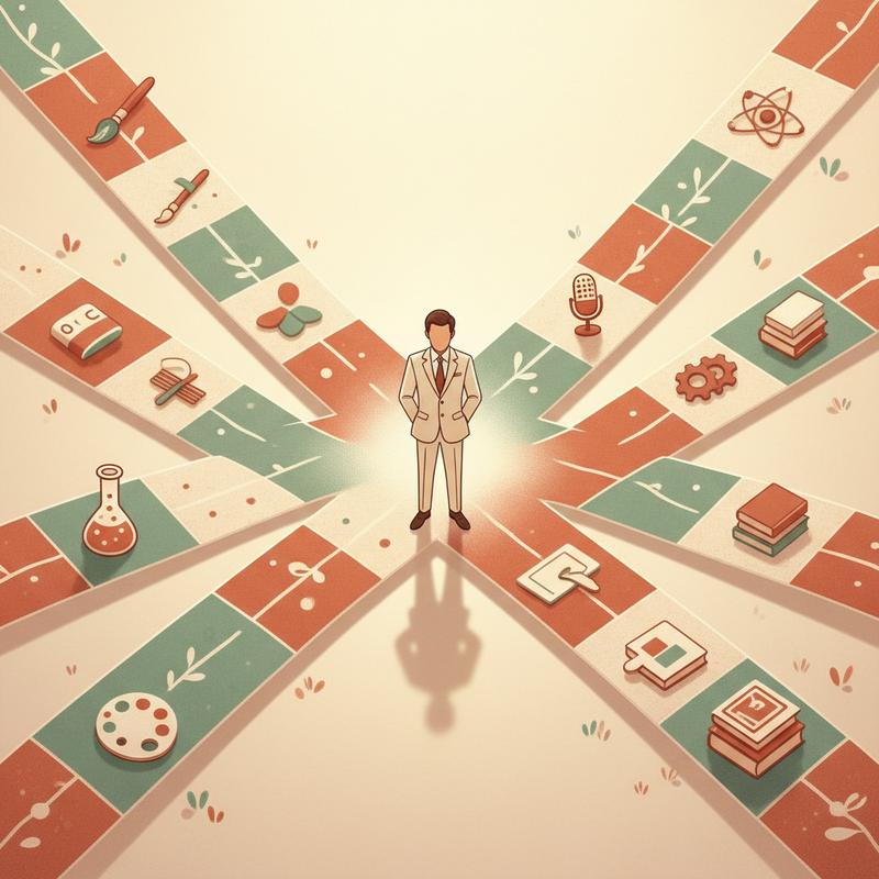 Multiple career paths radiating outward from a central point