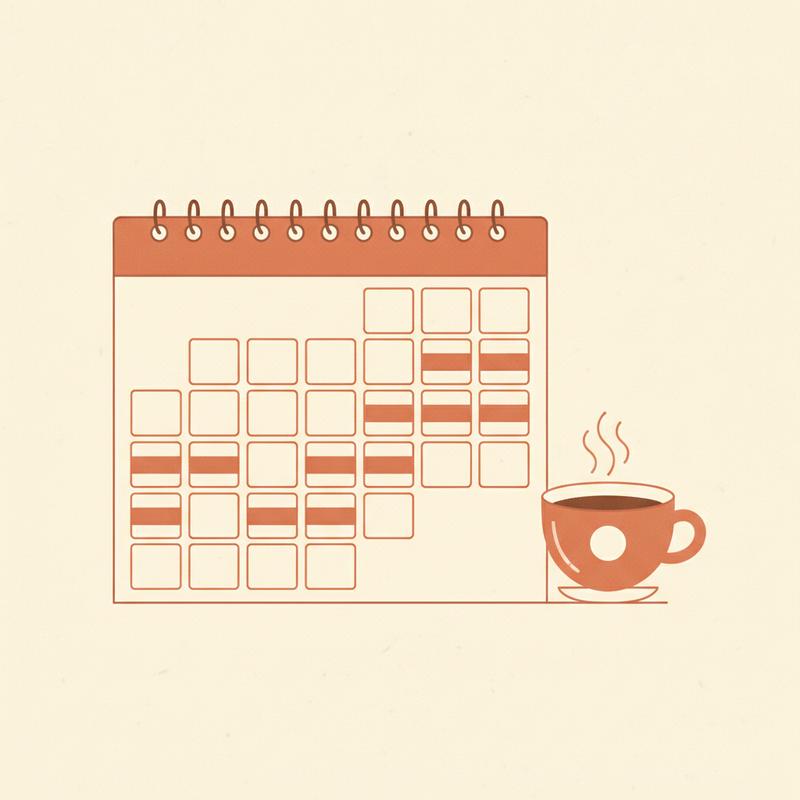 A wall calendar with one recurring weekly slot marked in every week