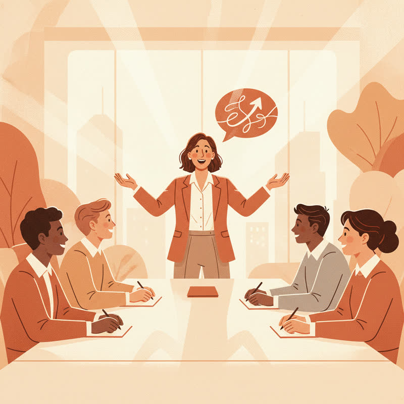 A confident professional speaking up at a team meeting