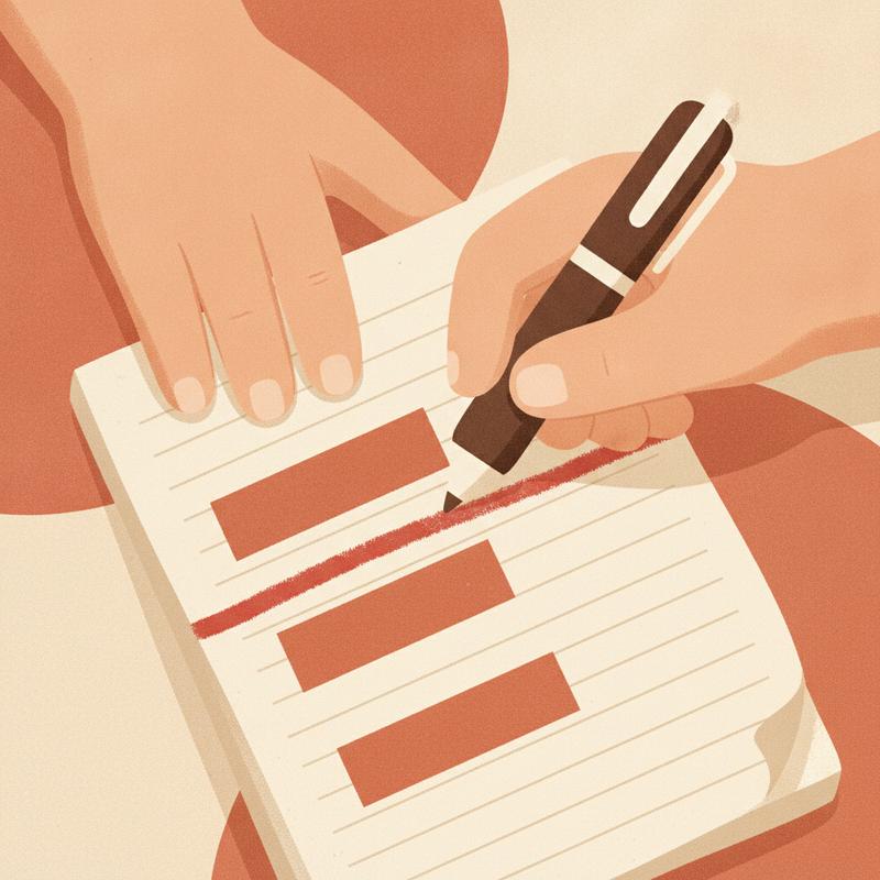 Hands drawing a red line through meeting entries in a paper diary