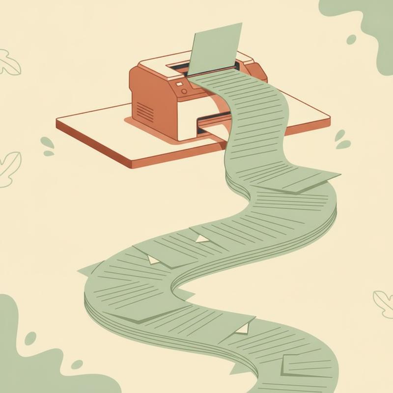 A printer spitting out one long, endless sheet of paper, showing one source repeated over and over