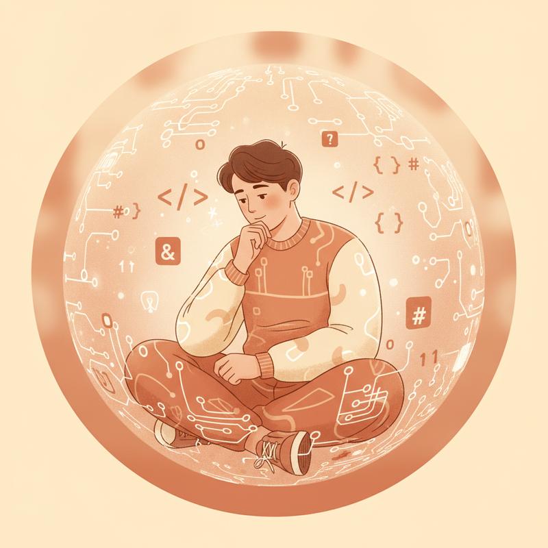 An engineer comfortable inside a bubble of code and circuits