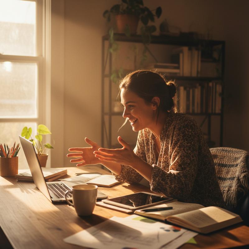 A person fully engaged and energized at work, leaning forward with focus