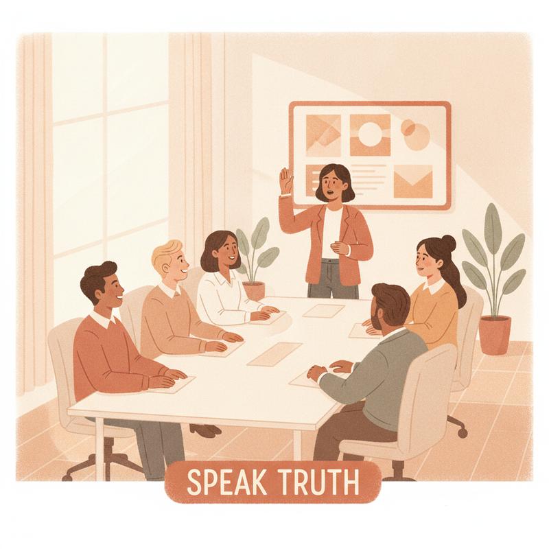 Person speaking up clearly at a team meeting, breaking the silence