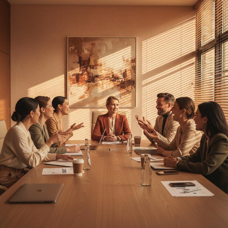 A leader in a meeting room, surrounded yet separate