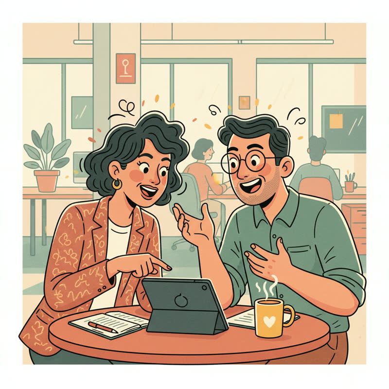 A manager and employee having a genuine, energised one-on-one conversation