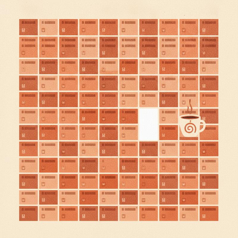 A packed weekly calendar grid with one empty slot in the middle and a coffee cup beside it