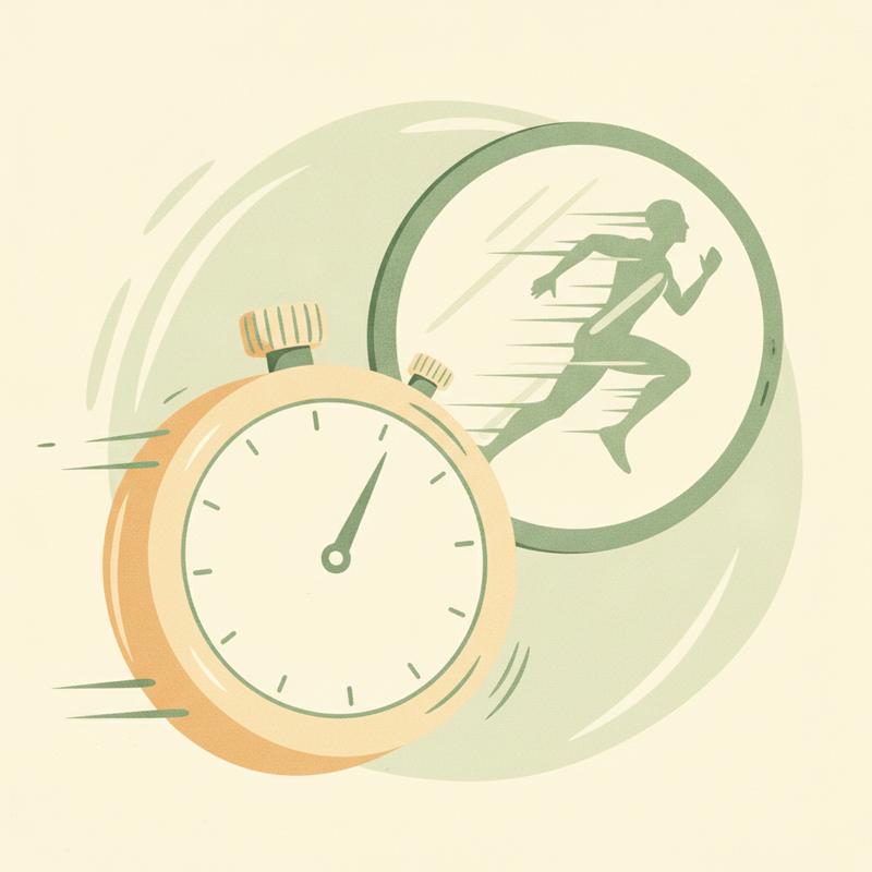 A stopwatch beside a mirror, the reflection showing a figure running far faster than the stopwatch records