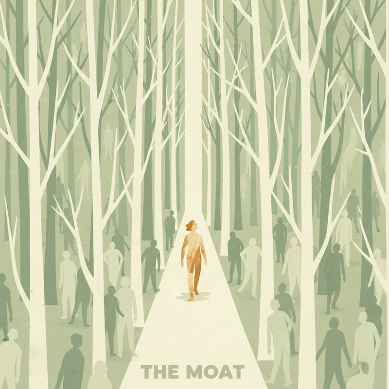 A lone figure walking a clear distinct path while others are lost in a crowd