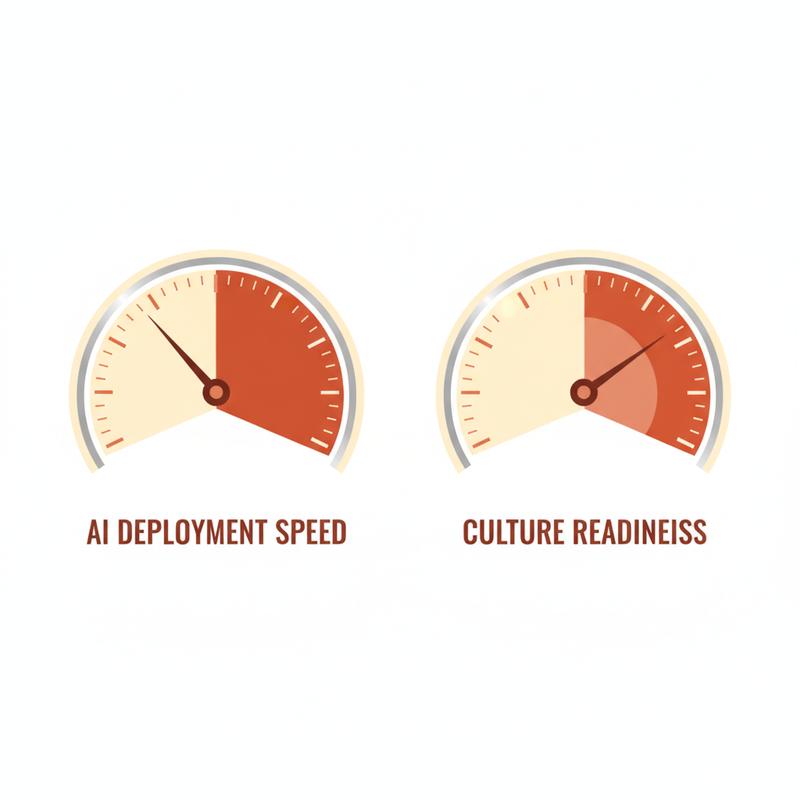 AI deployment speed pegged to maximum, culture readiness gauge stuck low