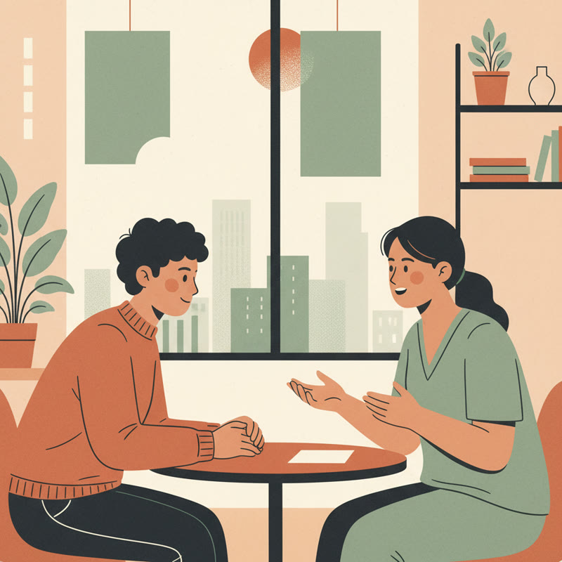 A manager and employee in a focused one-on-one conversation